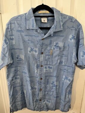 Columbia Light Blue Printed Short Sleeve Button-Down Shirt